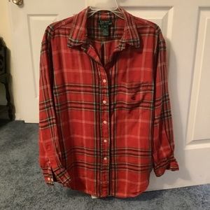 Ralph Lauren linen red plaid button front shirt, size 12